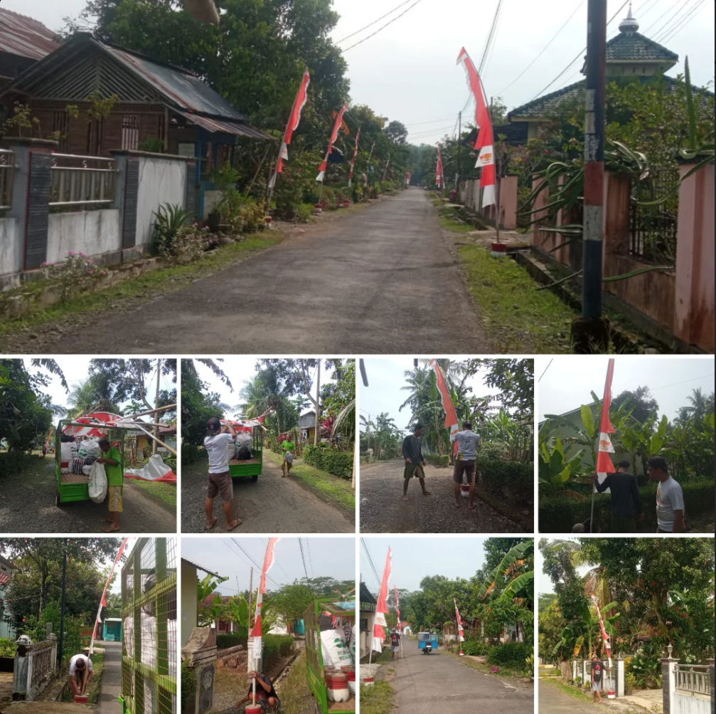 Sambut Hari Jadi ke-164, Warga RT 08/03 Desa Muntang Kompak Gotong Royong Pasang Umbul-Umbul